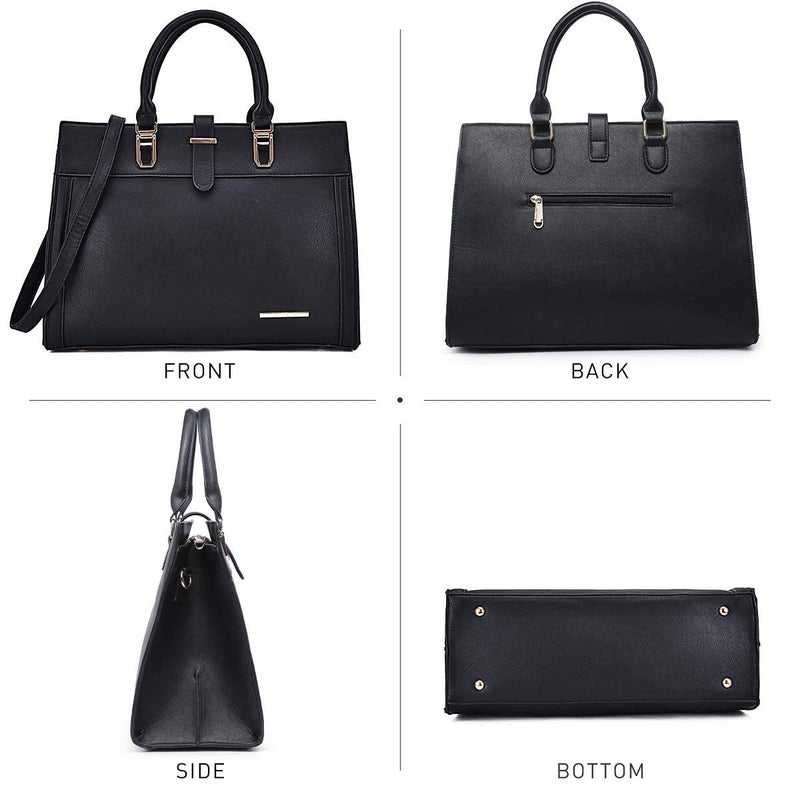 DASEIN Women's Handbag Flap-over Belt Shoulder Bag Top Handle Tote Satchel Purse Work Bag w/Matching Wristlet (Black) - Image 3